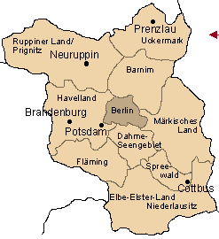 Karte Brandenburg - Uckermark, Ruppiner Land, Prignitz, Barnim, Potsdam, Dahme-Seengebiet, Märkisches Land, Fläming, Cottbus, Spreewald, Elbe-Elster-Land, Niederlausitz, Havelland
