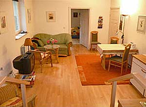 Living-kitchen area of the smaller apartment