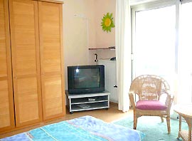 Chambre double avec lits simples, balcon, vue sur le Rhin