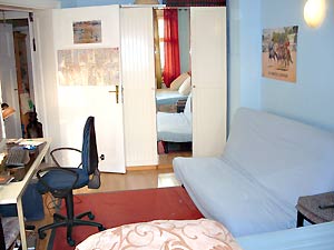 The guestroom, Sleeping couch, wardrobe with mirror