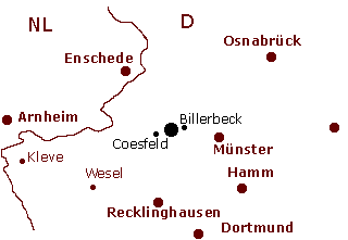 Coesfeld, Billerbeck, Münster, Hamm, Recklinghausen, Dortmund, Osnabrück, Enschede, Arnheim, Kleve, Wesel