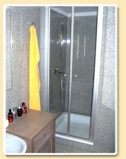Das Bad mit einer Dusche - Das Gästezimmer in Köln Neustad Nord