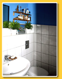 Bright bathroom of guest rooms in Cologne in the Belgian Quarter