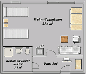 Einrichtungsvariante 2-Personen-Zimmer