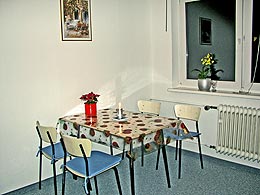 a dining table in the living room