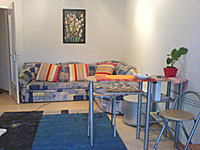 Gran sofá-cama en el salón-dormitorio del apartamento