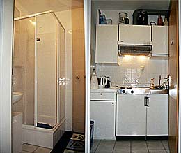 salle de bains et petite cuisine