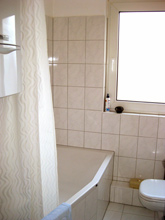 The bathroom with bath tub (not shown in the picture) and shower